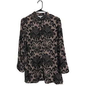 Anis.A USA Vintage Black Taupe  Silk Burnout Velvet Blouse Damask Sheer Womens S